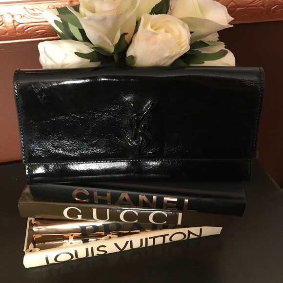 Yves Saint Laurent Handbags - YSL Belle Du Jour Black Patent Leather Clutch